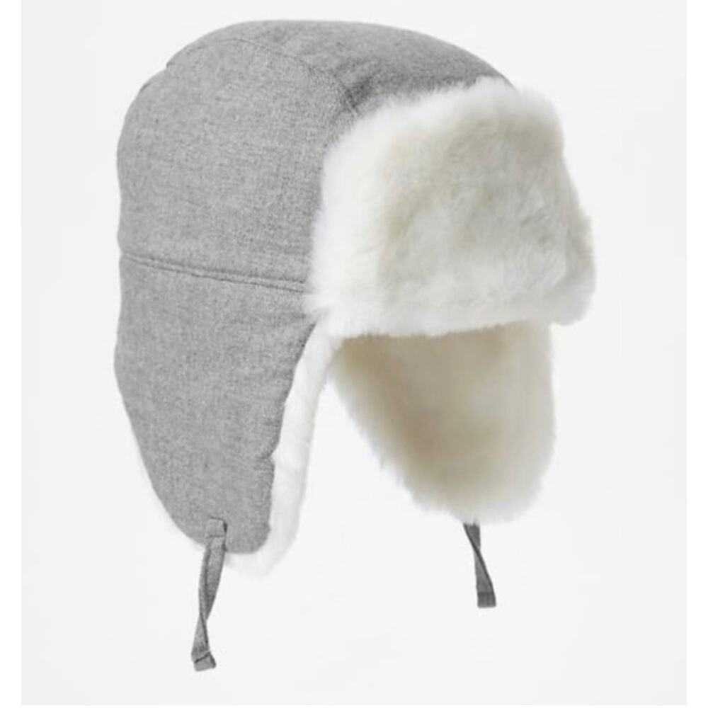 Baby Gap gray faux fur lined trapper hat ivory off-white cream
